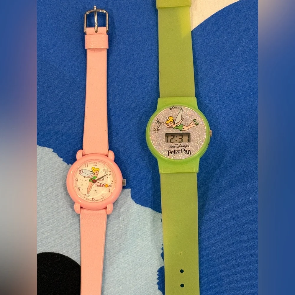 Lot of 2 Vintage Disney Tinkerbell Watches Pink and Green